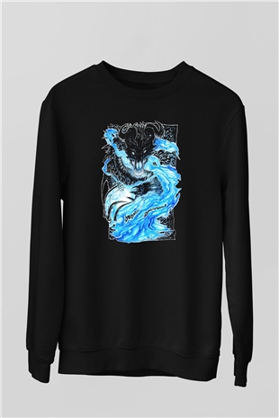 Ejderha Baskılı Unisex Siyah Sweatshirt