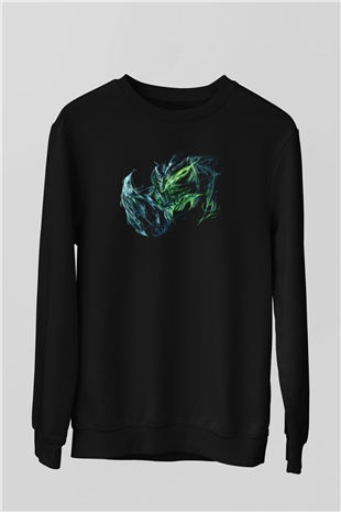 Ejderha Baskılı Unisex Siyah Sweatshirt
