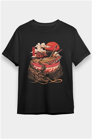 Ejderha Baskılı Unisex Siyah Tişört - Tshirt
