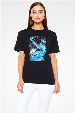 Ejderha Baskılı Unisex Siyah Tişört - Tshirt