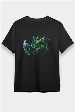 Ejderha Baskılı Unisex Siyah Tişört - Tshirt