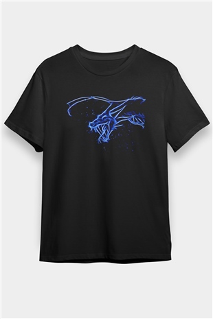 Ejderha Baskılı Unisex Siyah Tişört - Tshirt