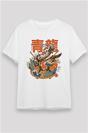 Ejderha Unisex Baskılı Beyaz Tişört - Tshirt