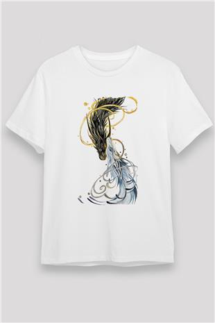 Ejderha Unisex Baskılı Beyaz Tişört - Tshirt