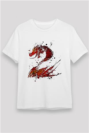 Ejderha Unisex Baskılı Beyaz Tişört - Tshirt