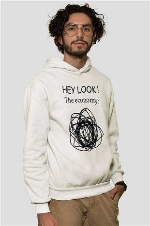 Ekonomist Beyaz Unisex Kapüşonlu Sweatshirt