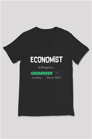 Ekonomist Siyah Unisex V Yaka Tişört
