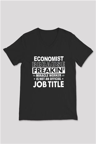 Ekonomist Siyah Unisex V Yaka Tişört T-Shirt