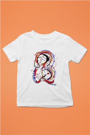 Ekspresyonizm Baskılı Beyaz Unisex Çocuk Tişört