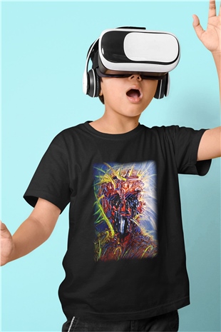 Ekspresyonizm Baskılı Siyah Unisex Çocuk Tişört