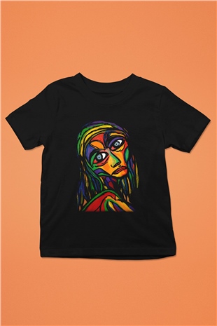 Ekspresyonizm Baskılı Siyah Unisex Çocuk Tişört