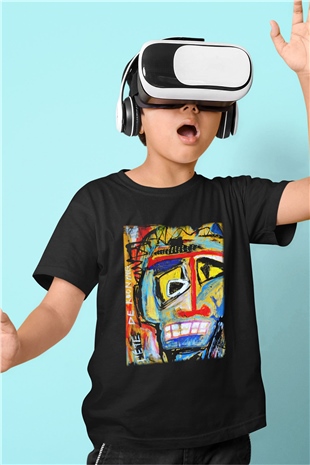 Ekspresyonizm Baskılı Siyah Unisex Çocuk Tişört