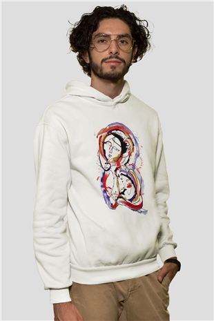 Ekspresyonizm Beyaz Unisex Kapşonlu Sweatshirt