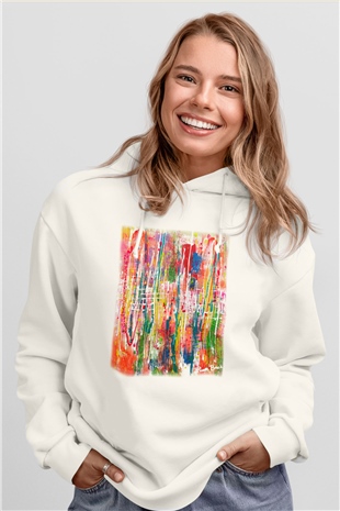 Ekspresyonizm Beyaz Unisex Kapşonlu Sweatshirt