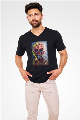 Ekspresyonizm Siyah Unisex V Yaka Tişört T-Shirt