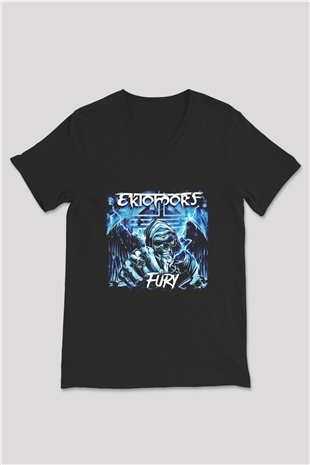 Ektomorf Baskılı Unisex Siyah V Yaka Tişört
