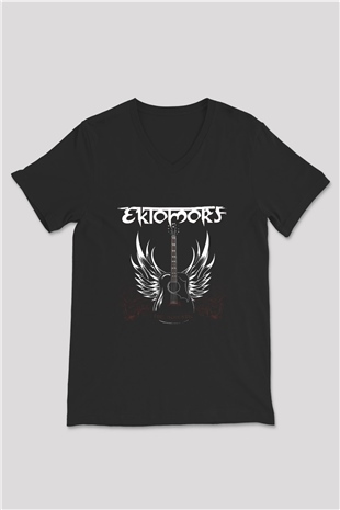 Ektomorf Baskılı Unisex Siyah V Yaka Tişört