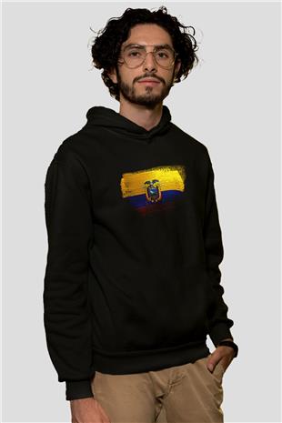Ekvador - Ecuador Bayrağı Baskılı Unisex Siyah Hoodie