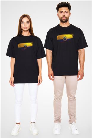 Ekvador - Ecuador Bayrağı Baskılı Unisex Siyah Oversize Tişört