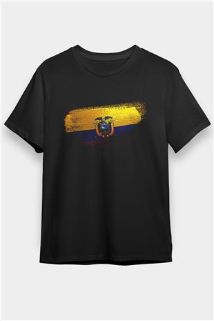 Ekvador - Ecuador Bayrağı Baskılı Unisex Siyah Tişört