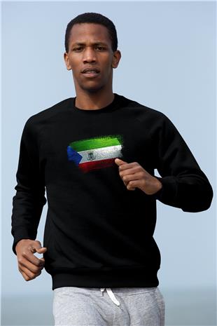 Ekvator Ginesi - Equatorial Guinea Bayrağı Baskılı Unisex Siyah Sweatshirt