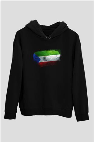 Ekvator Ginesi - Equatorial Guinea Bayrağı Baskılı Unisex Siyah Hoodie