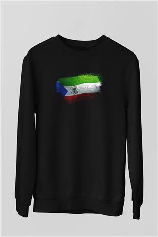 Ekvator Ginesi - Equatorial Guinea Bayrağı Baskılı Unisex Siyah Sweatshirt