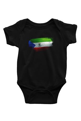 Ekvator Ginesi - Equatorial Guinea Bayrağı Baskılı Unisex Siyah Bebek Body - Zıbın