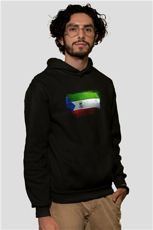 Ekvator Ginesi - Equatorial Guinea Bayrağı Baskılı Unisex Siyah Hoodie