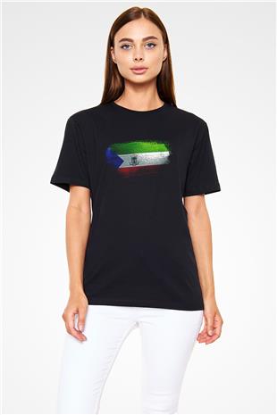 Ekvator Ginesi - Equatorial Guinea Bayrağı Baskılı Unisex Siyah Tişört