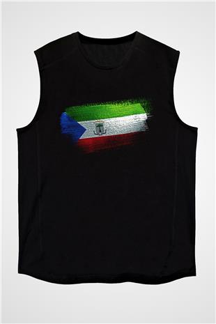 Ekvator Ginesi - Equatorial Guinea Bayrağı Baskılı Unisex Siyah Kolsuz Tişört