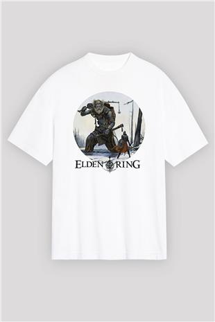 Elden Ring Baskılı Beyaz Unisex Oversize Tişört - Tshirt