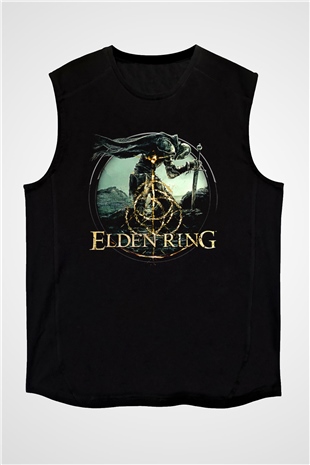 Elden Ring Baskılı Unisex Siyah Kolsuz Tişört - Tshirt