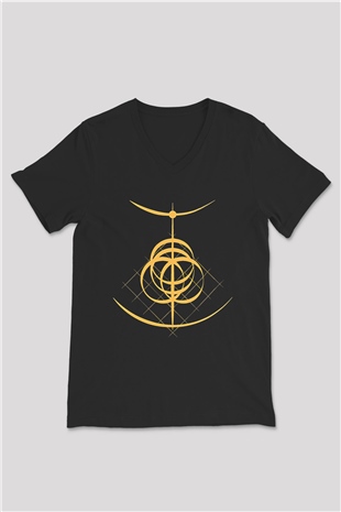 Elden Ring Baskılı Unisex Siyah V Yaka Tişört - Tshirt