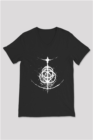 Elden Ring Baskılı Unisex Siyah V Yaka Tişört - Tshirt