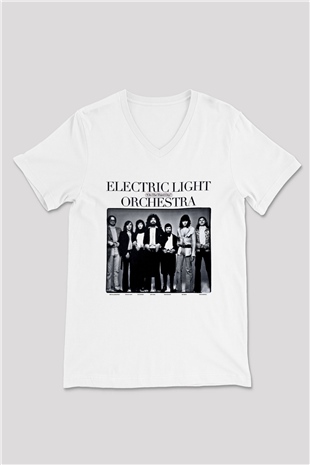 Electric Light Orchestra Baskılı Unisex Beyaz V Yaka Tişört