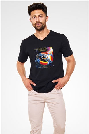 Electric Light Orchestra Baskılı Unisex Siyah V Yaka Tişört