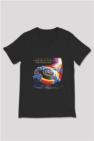 Electric Light Orchestra Baskılı Unisex Siyah V Yaka Tişört