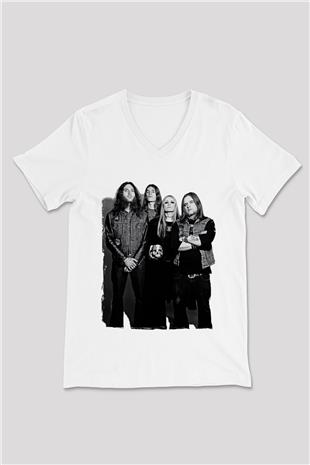 Electric Wizard Baskılı Beyaz Unisex V Yaka Tişört - Tshirt