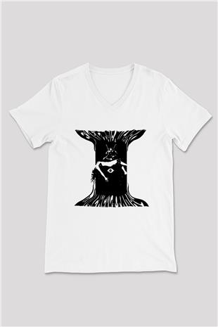 Electric Wizard Baskılı Beyaz Unisex V Yaka Tişört - Tshirt