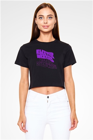Electric Wizard Baskılı Siyah Crop Top Kadın Tişört - Tshirt