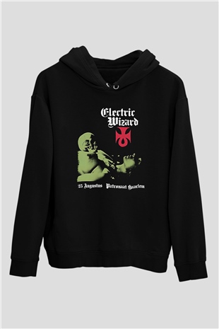 Electric Wizard Baskılı Unisex Siyah Kapüşonlu Sweatshirt