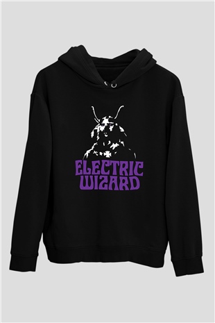 Electric Wizard Baskılı Unisex Siyah Kapüşonlu Sweatshirt