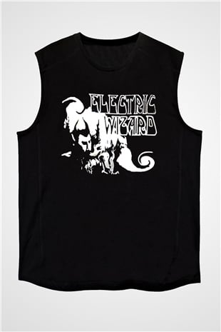 Electric Wizard Baskılı Unisex Siyah Kolsuz Tişört - Tshirt