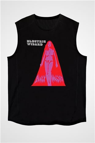Electric Wizard Baskılı Unisex Siyah Kolsuz Tişört - Tshirt