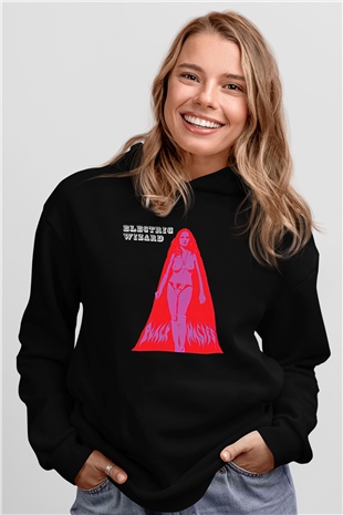 Electric Wizard Baskılı Unisex Siyah Kapüşonlu Sweatshirt