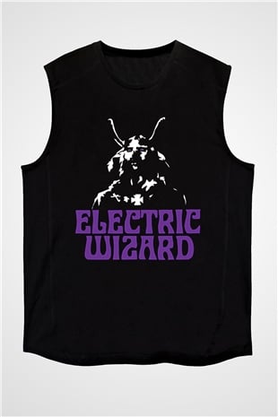 Electric Wizard Baskılı Unisex Siyah Kolsuz Tişört - Tshirt
