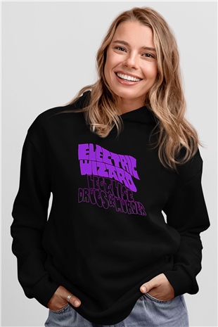 Electric Wizard Baskılı Unisex Siyah Kapüşonlu Sweatshirt
