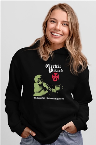Electric Wizard Baskılı Unisex Siyah Kapüşonlu Sweatshirt
