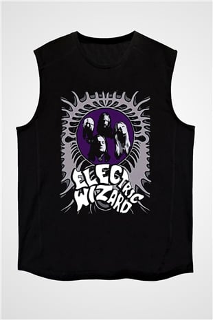 Electric Wizard Baskılı Unisex Siyah Kolsuz Tişört - Tshirt